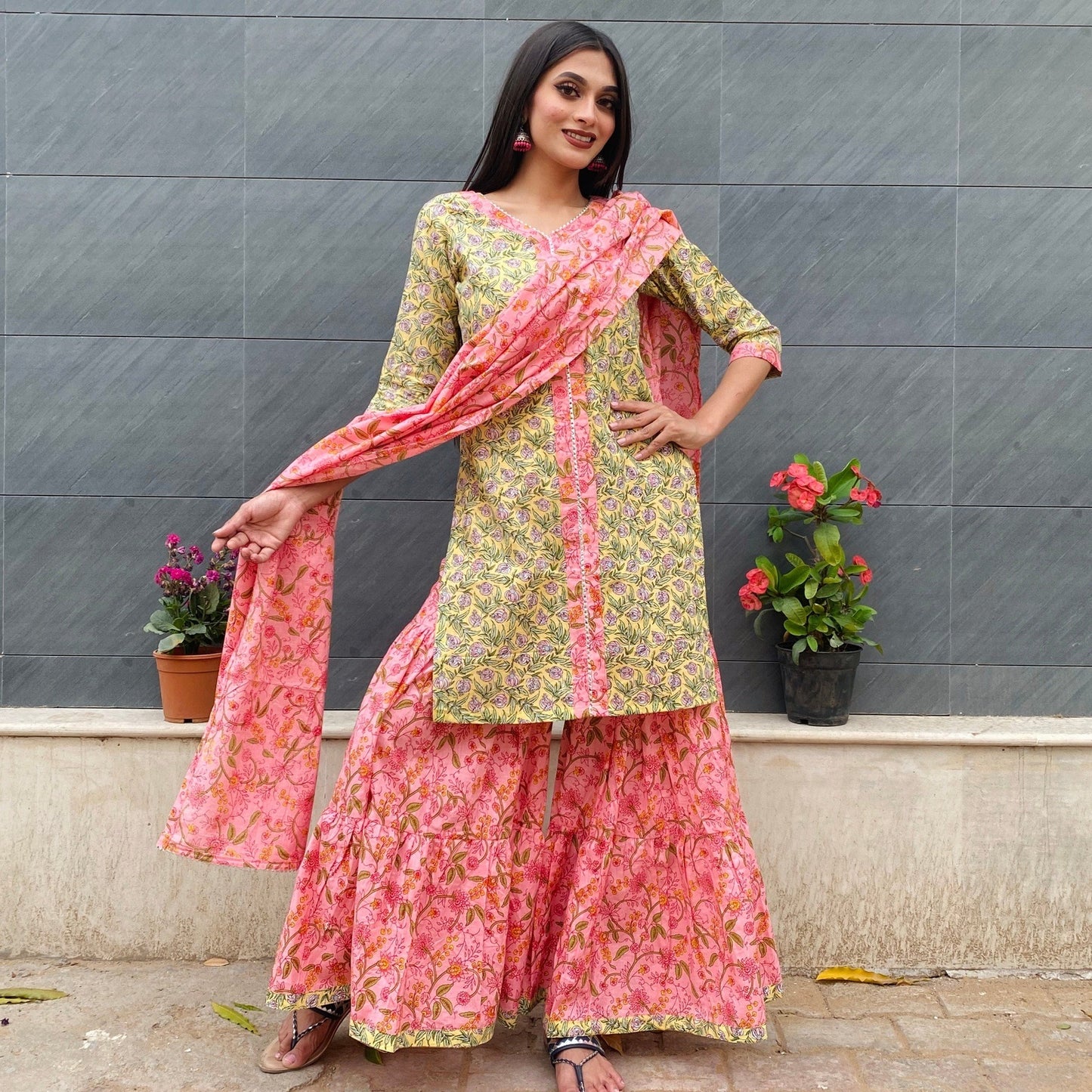 Pista Green Garden Sharara Set