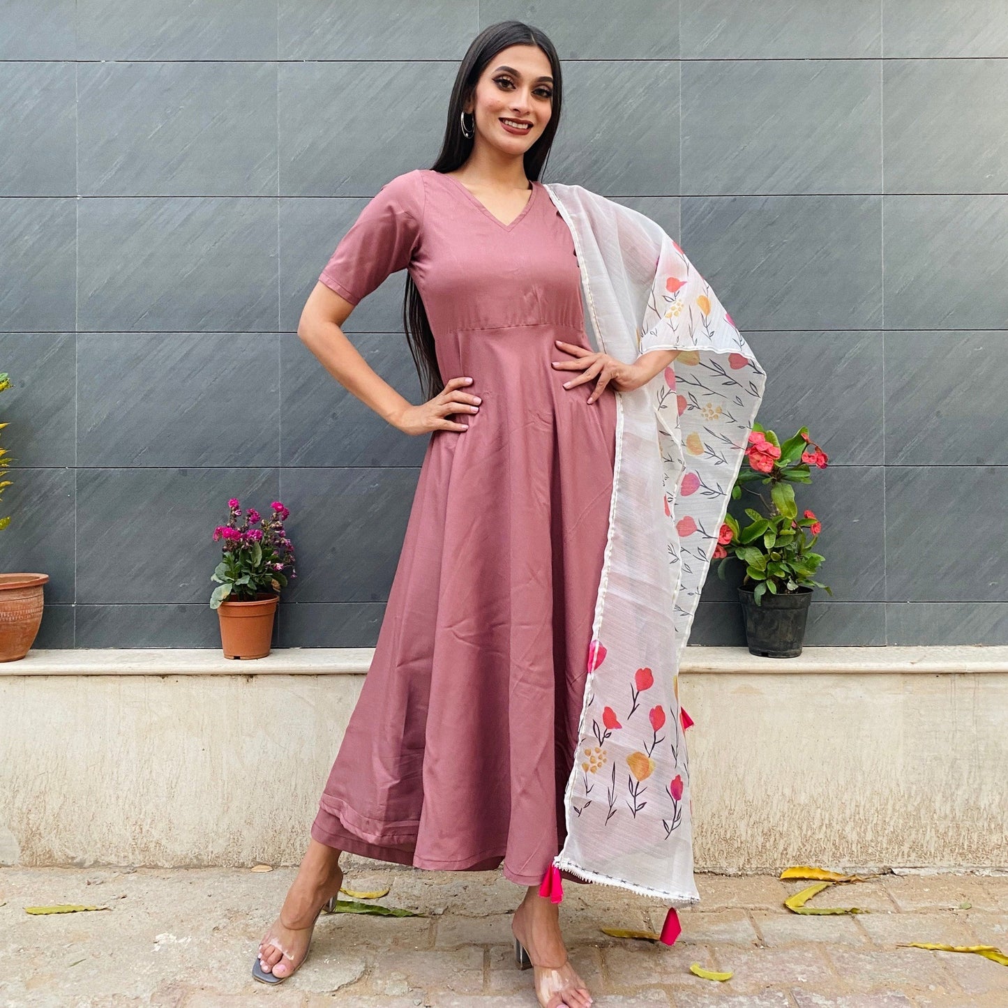 Dusky Pink Handpainted Suit Set