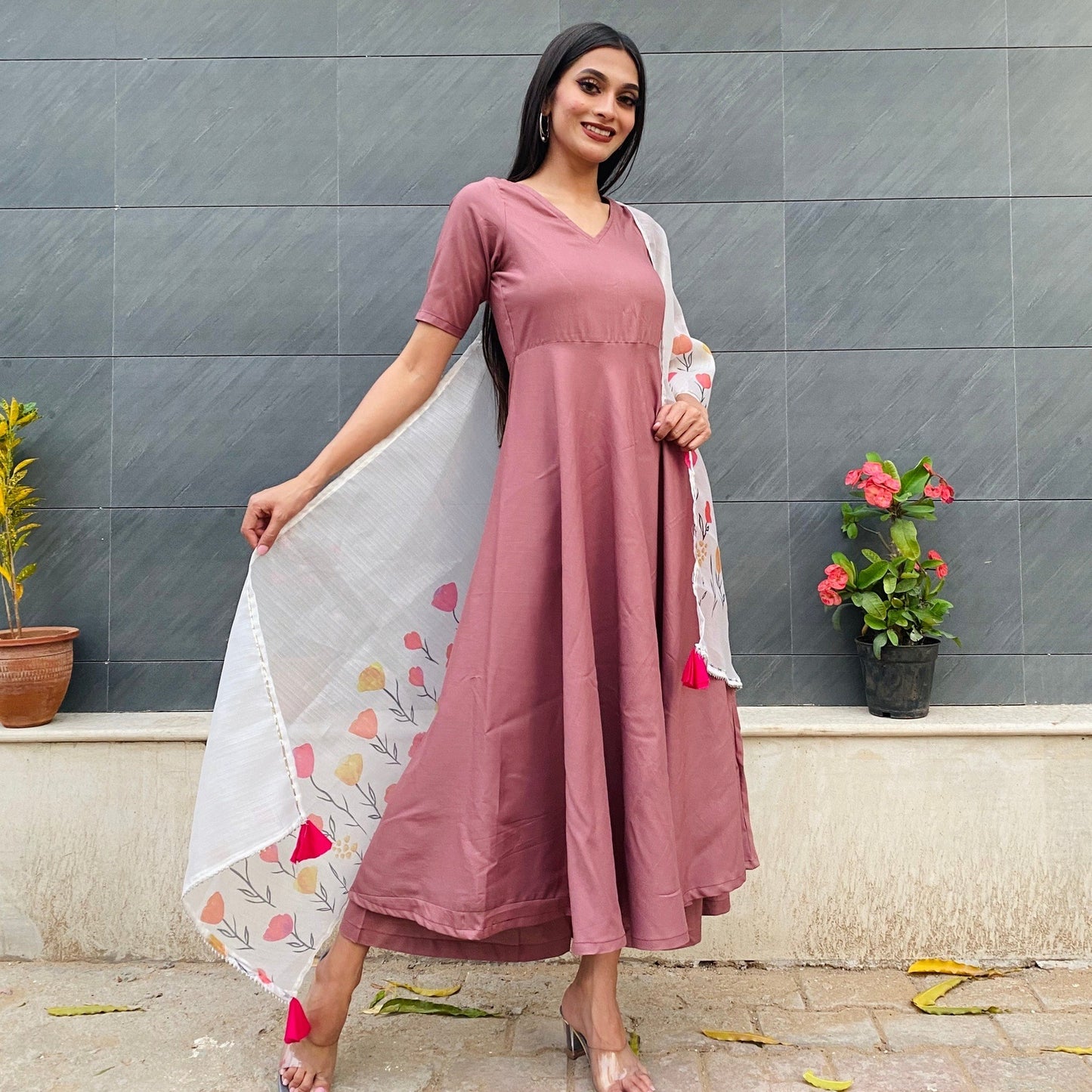 Dusky Pink Handpainted Suit Set