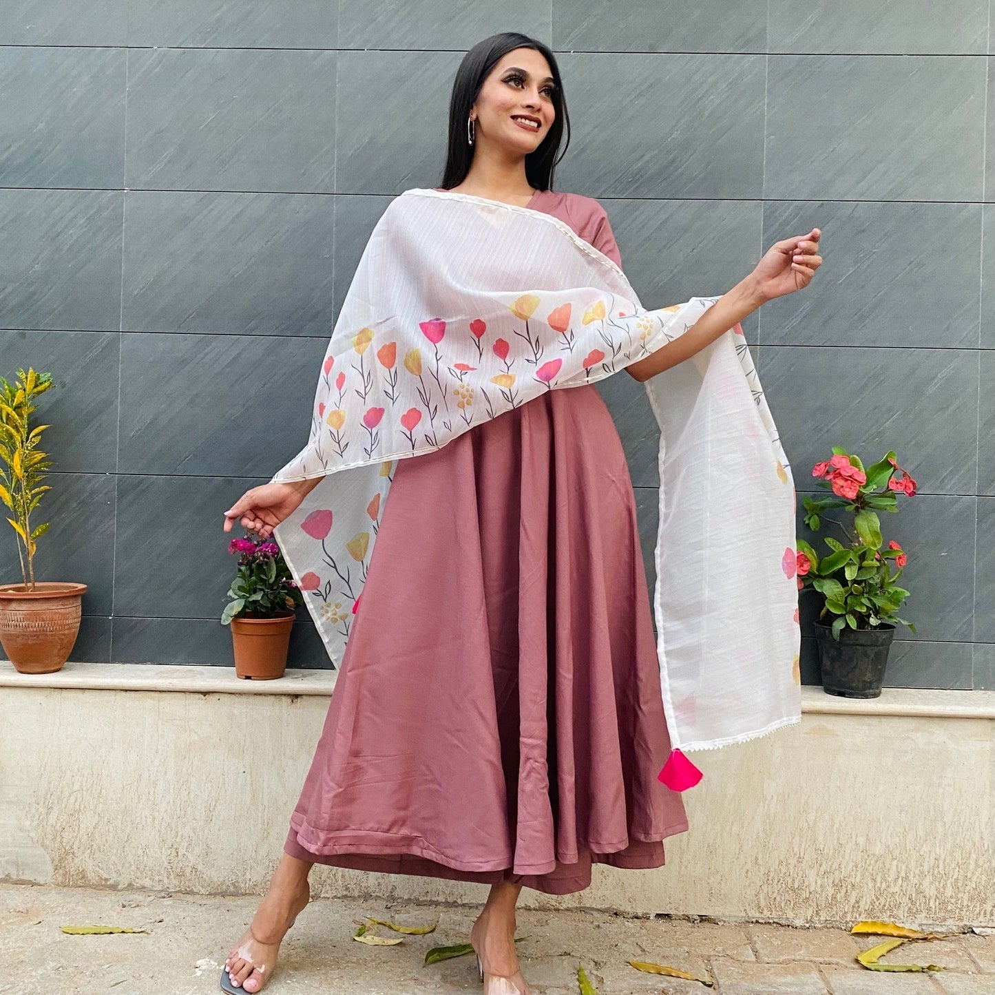 Dusky Pink Handpainted Suit Set