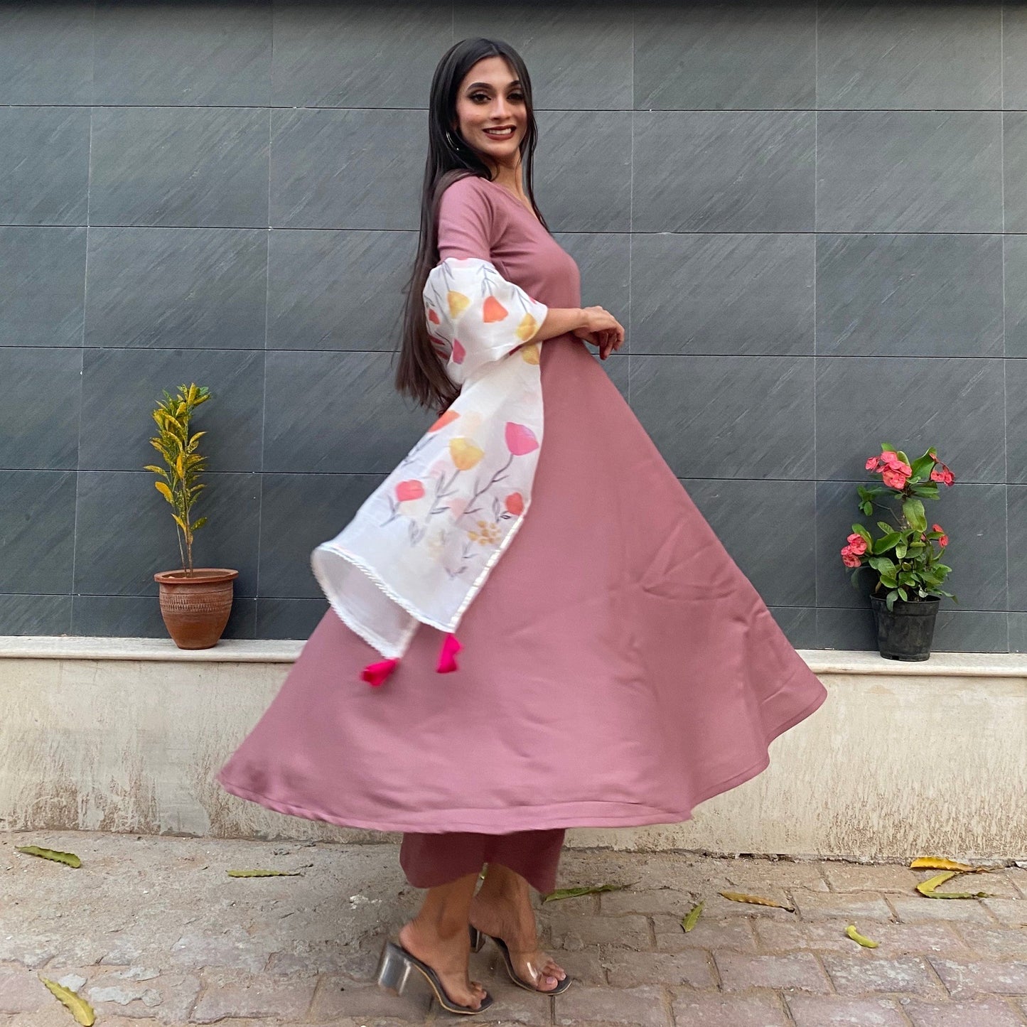 Dusky Pink Handpainted Suit Set