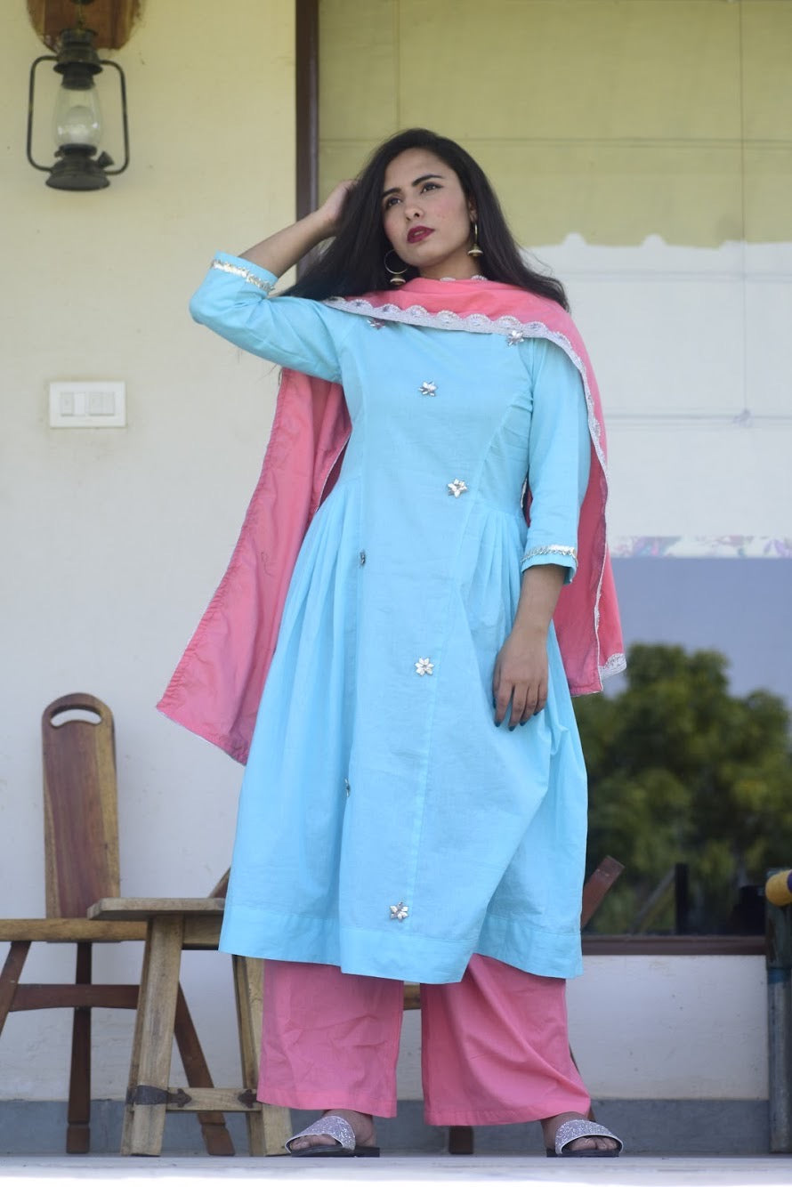 Sky Blue-Baby Pink Sparkle Suit Set