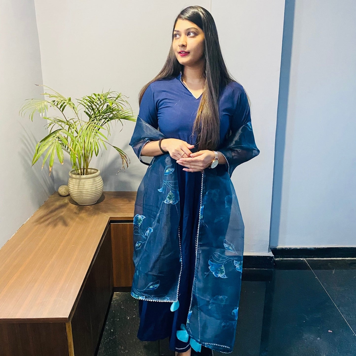 Navy Handpainted Suit Set