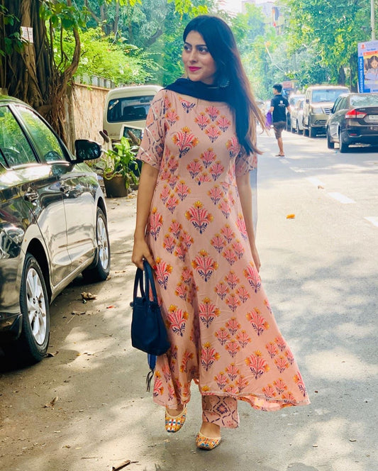 Peach Handblock Suit Set