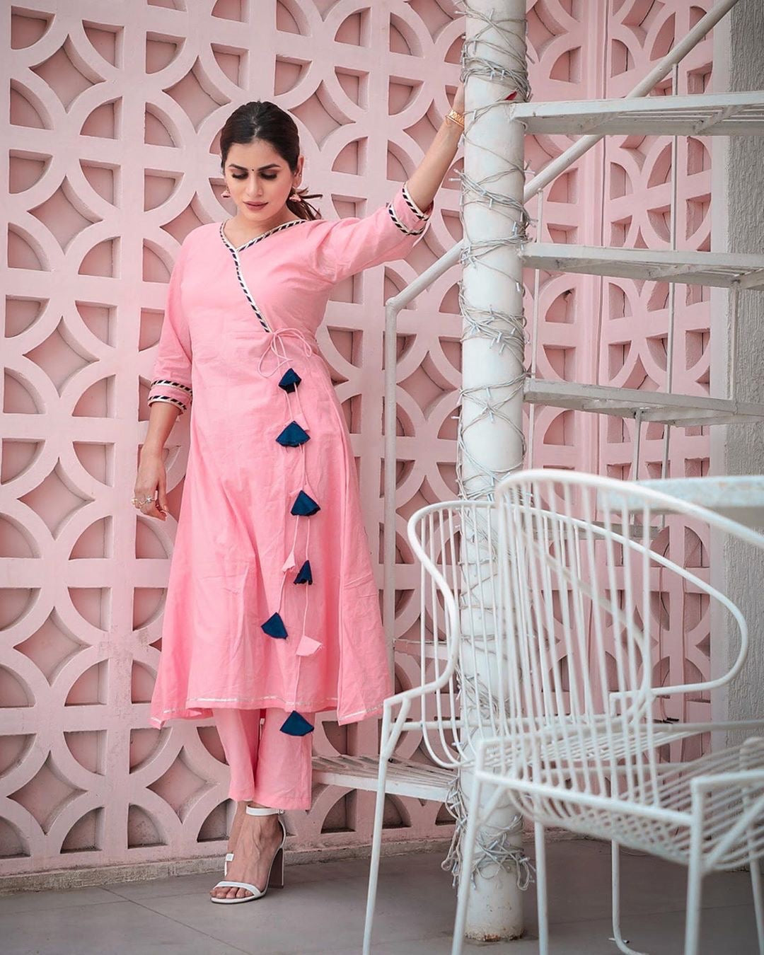 Baby Pink Angrakha Kurta Set