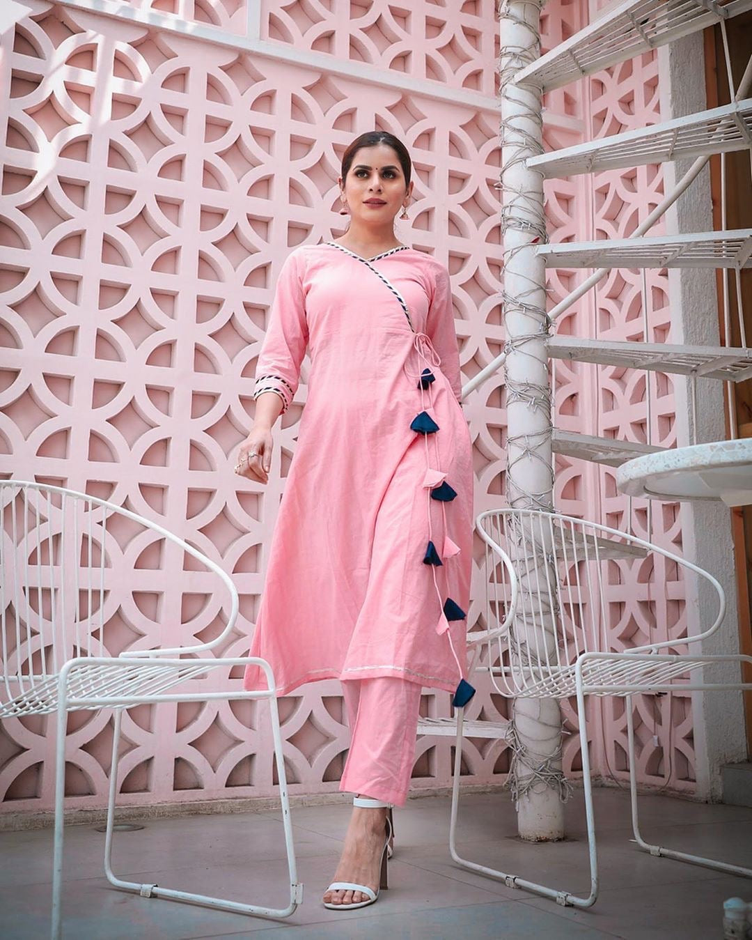 Baby Pink Angrakha Kurta Set