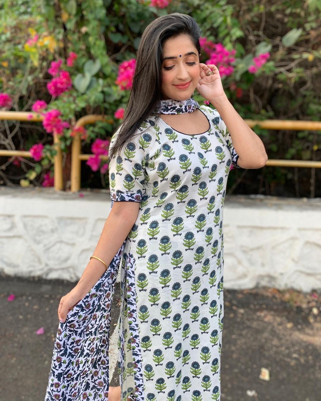 Blue Handblock Garden Suit Set