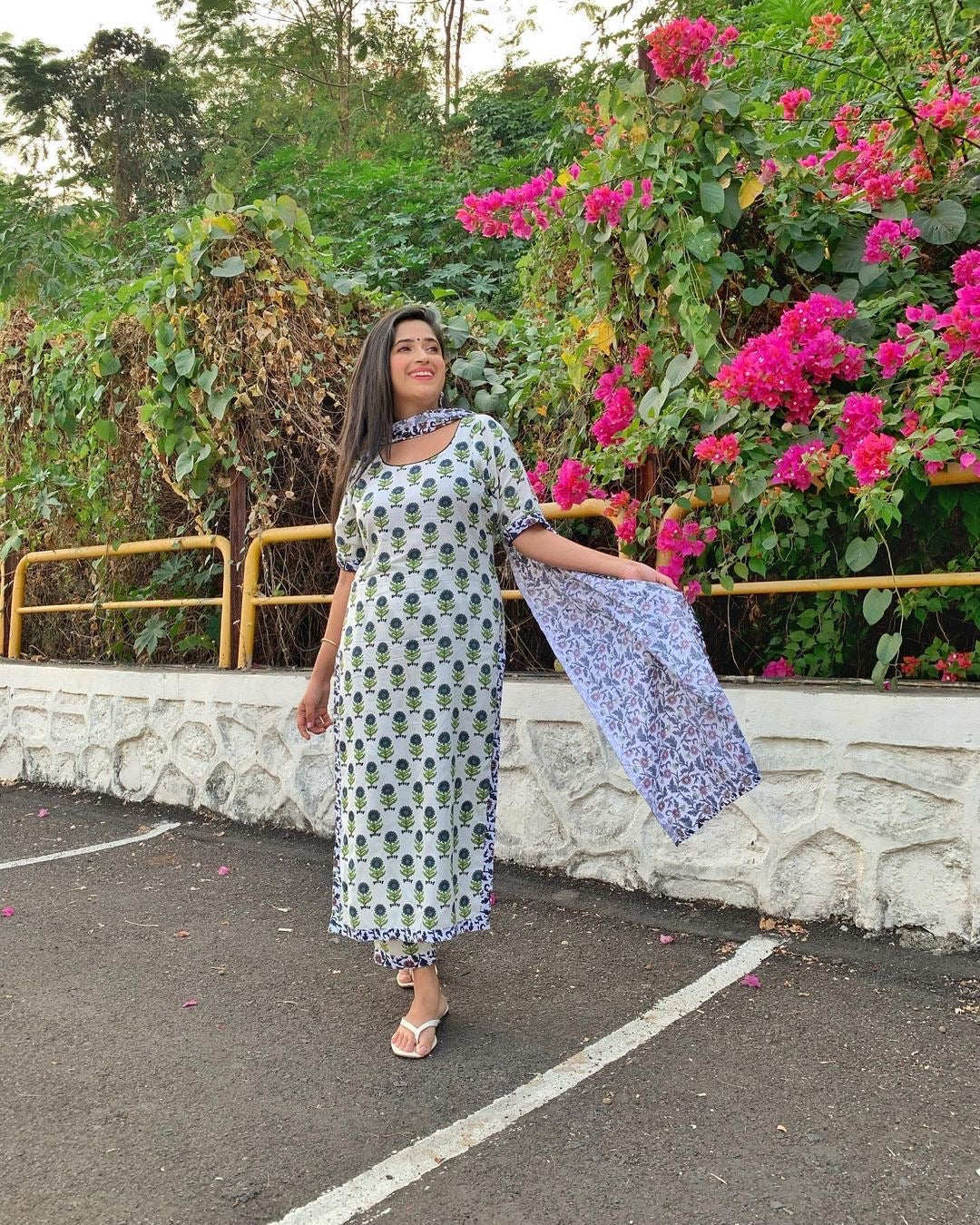 Blue Handblock Garden Suit Set