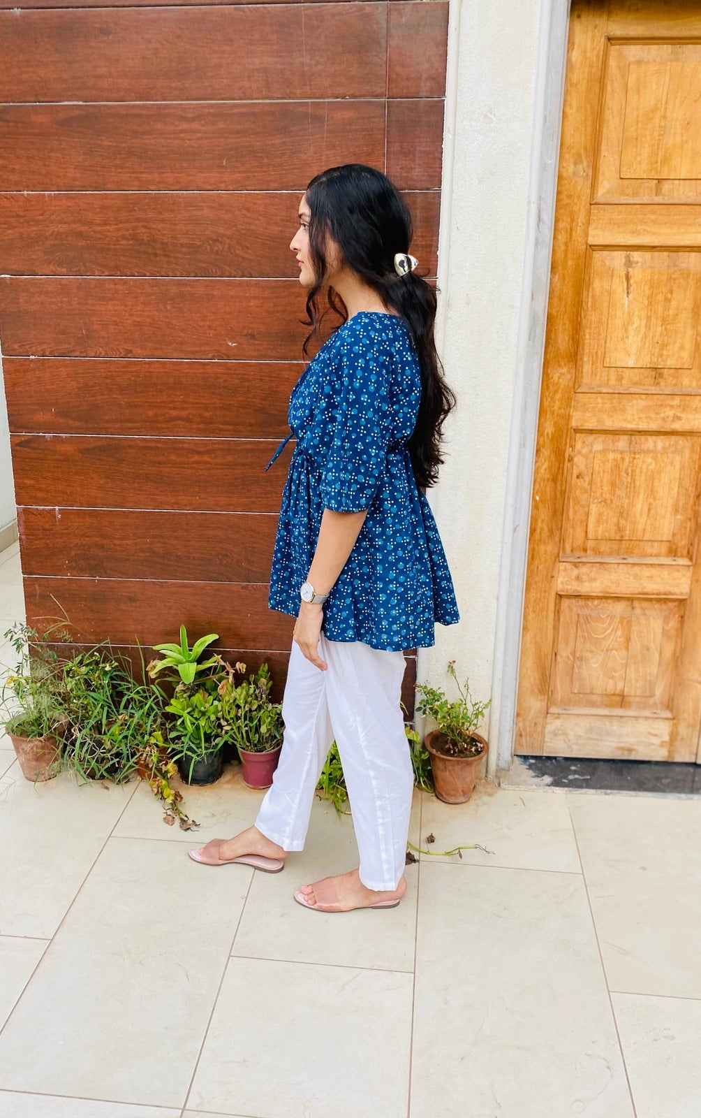 Indigo Dabu Handblock Kaftan Kurta Set