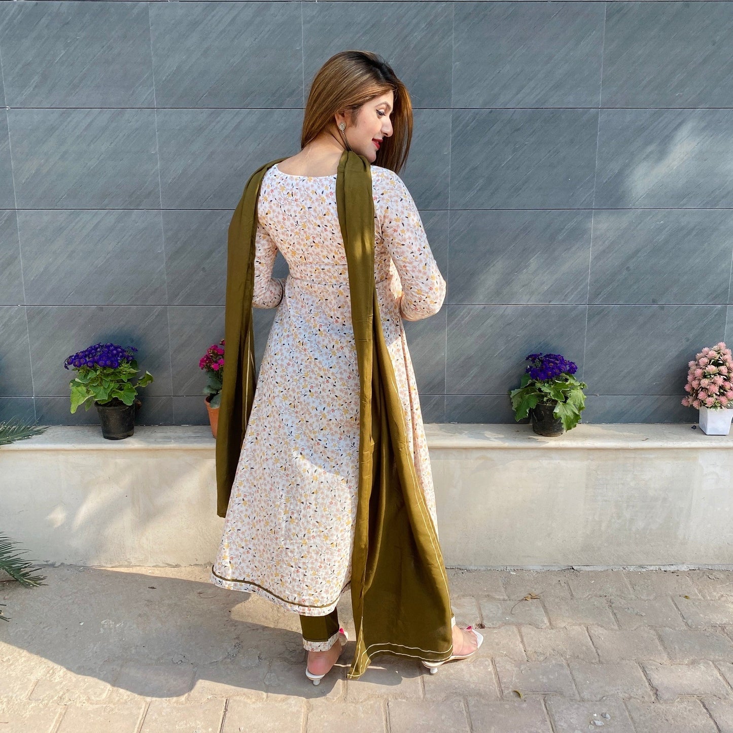 Ivory Olive Floral Suit Set