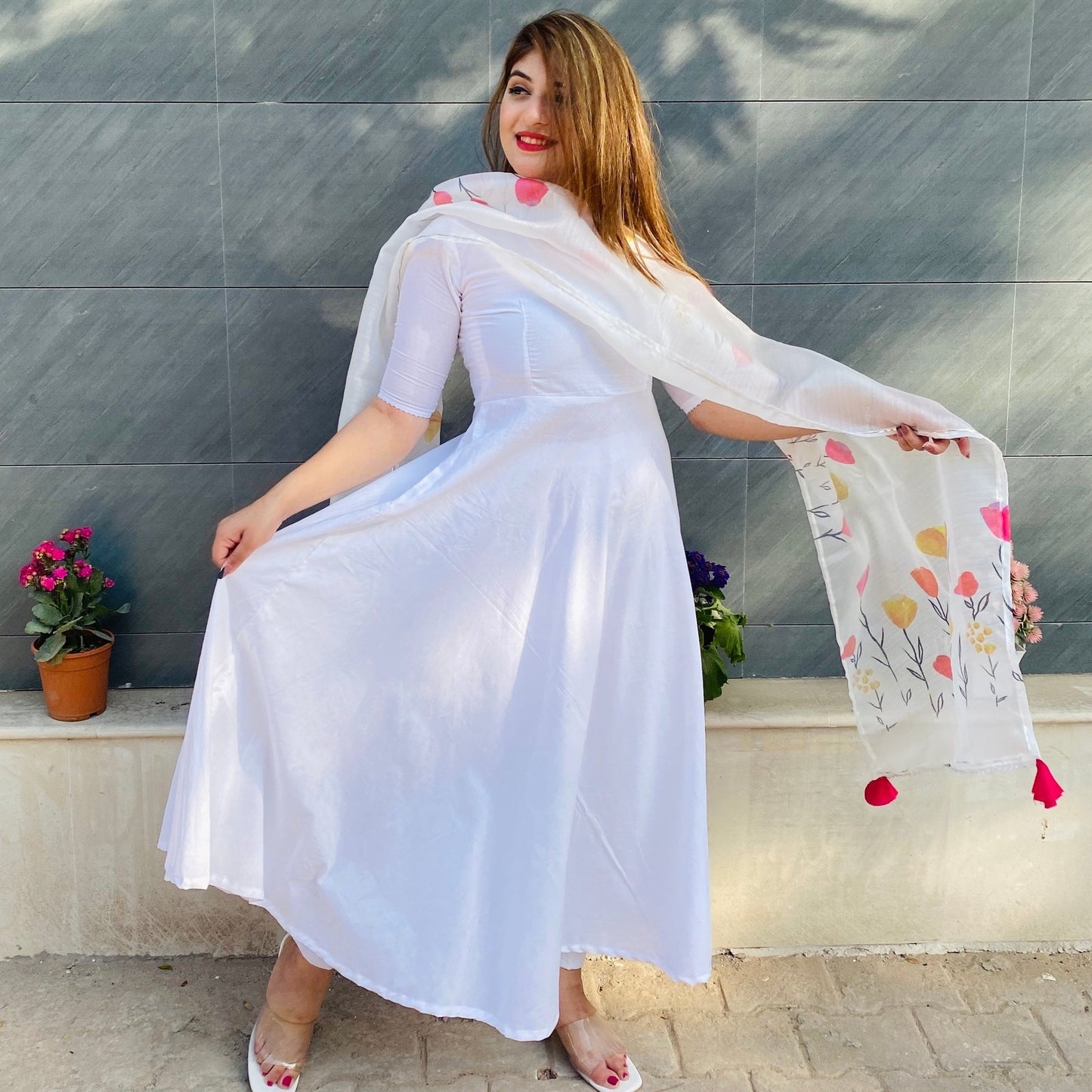 White Handpainted Suit Set