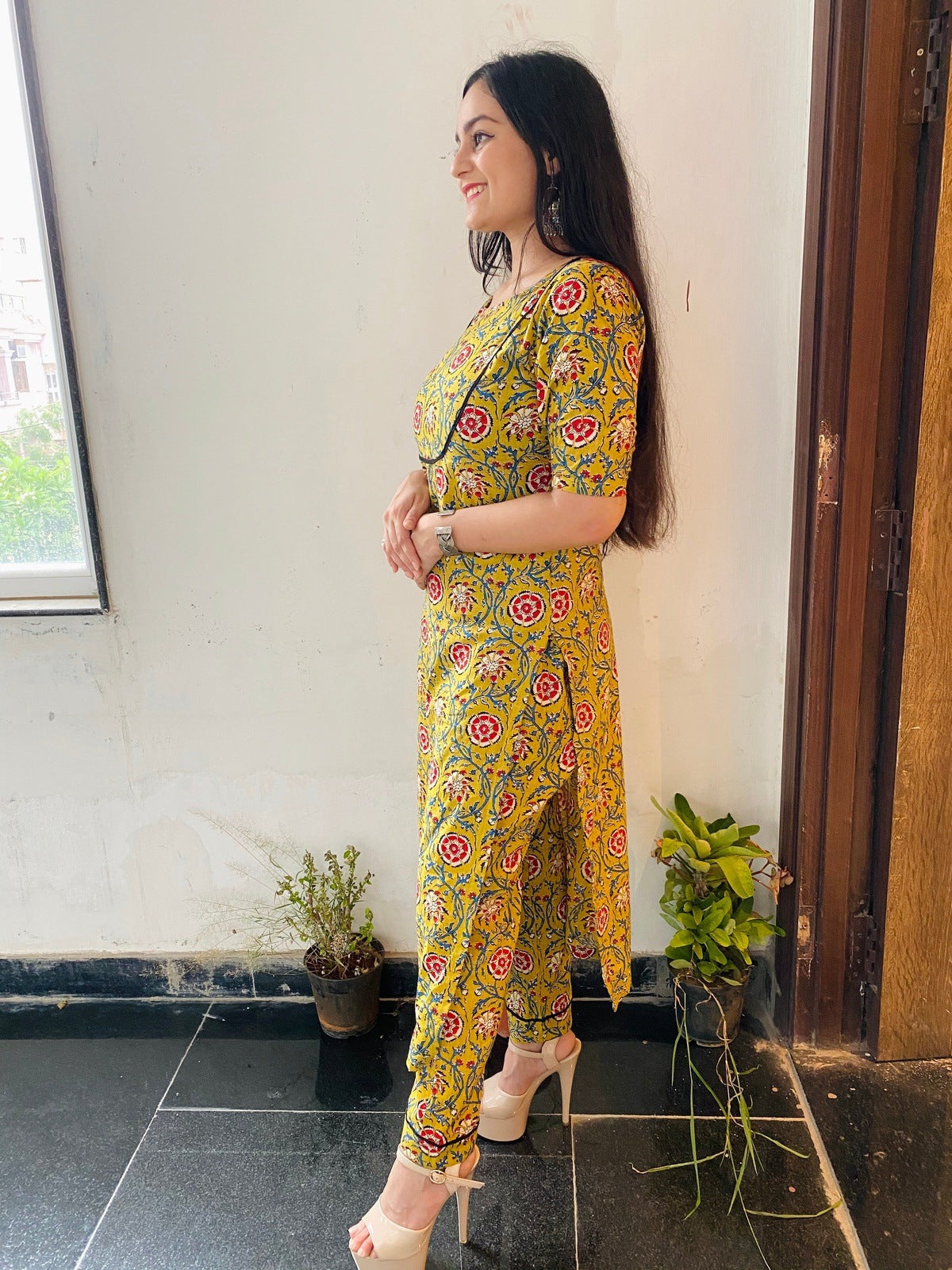 Fawn Cotton Handblock Kurta Set