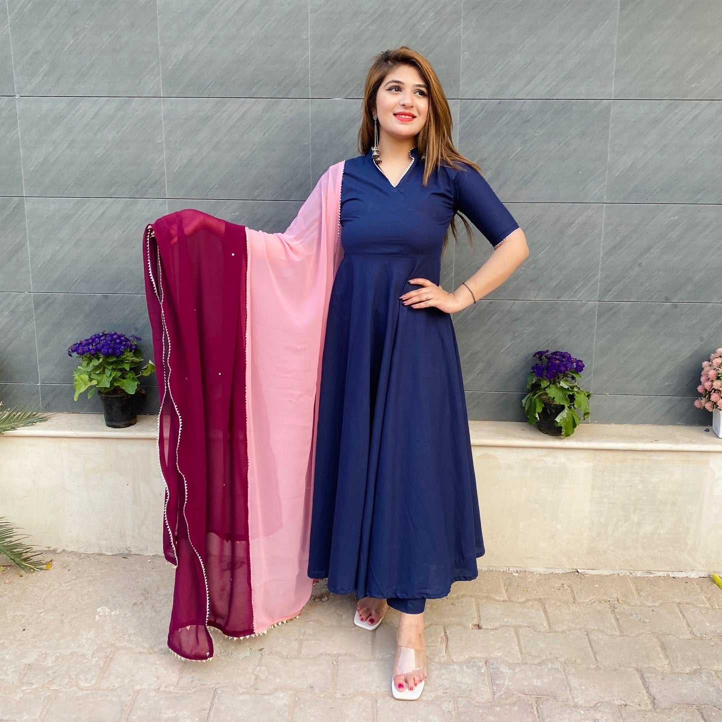 Blue Sequins Suit Set