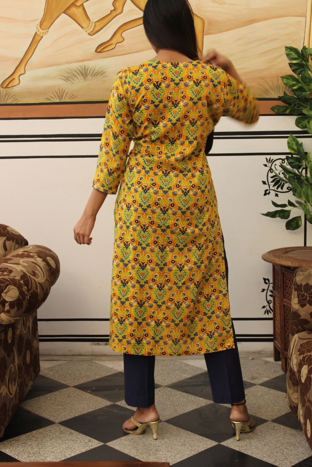 Yellow Kalamkari Kurta Set