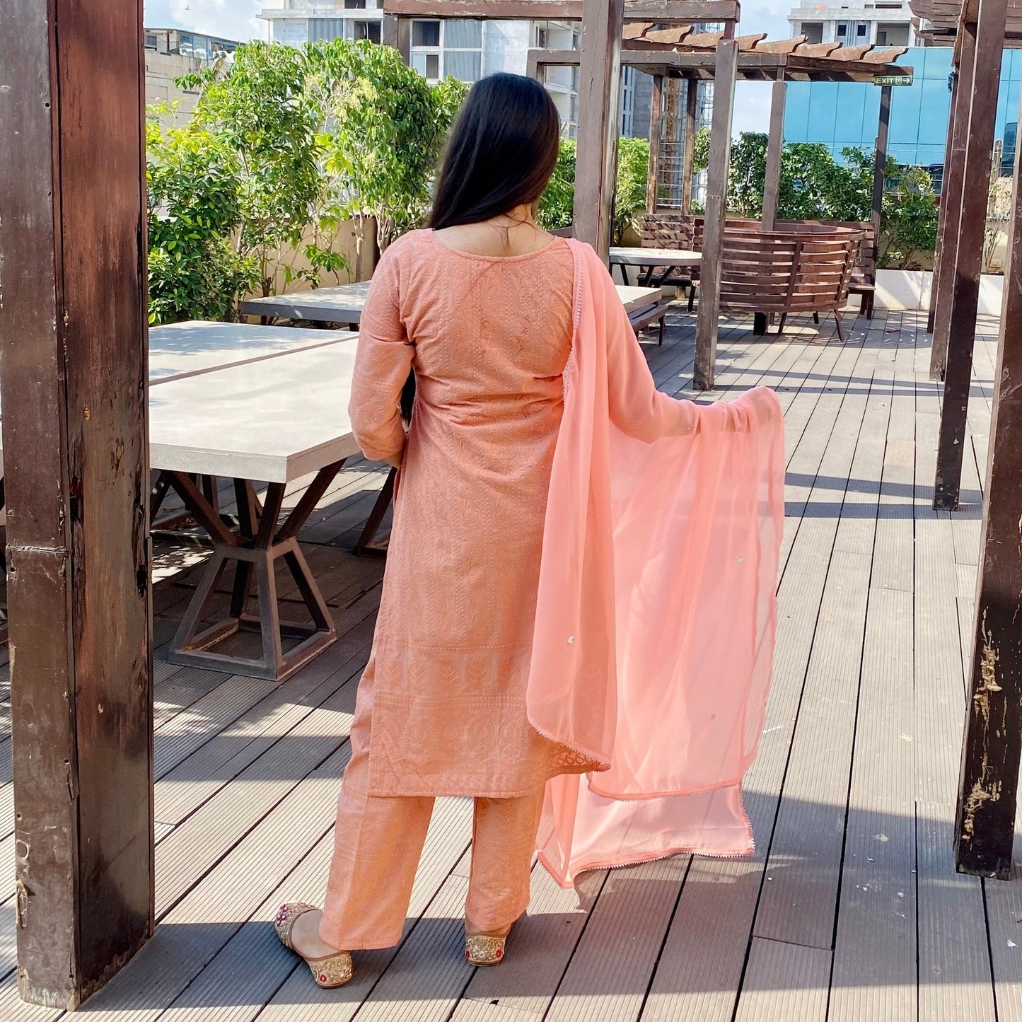 Peach Embroidered Suit Set