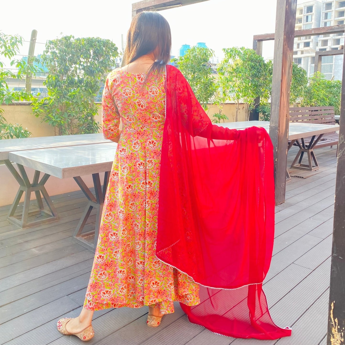 Peach Ciara Handblock Suit Set