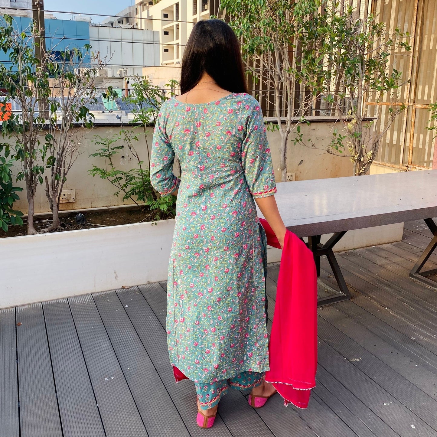 Aqua Festive Handblock Suit Set