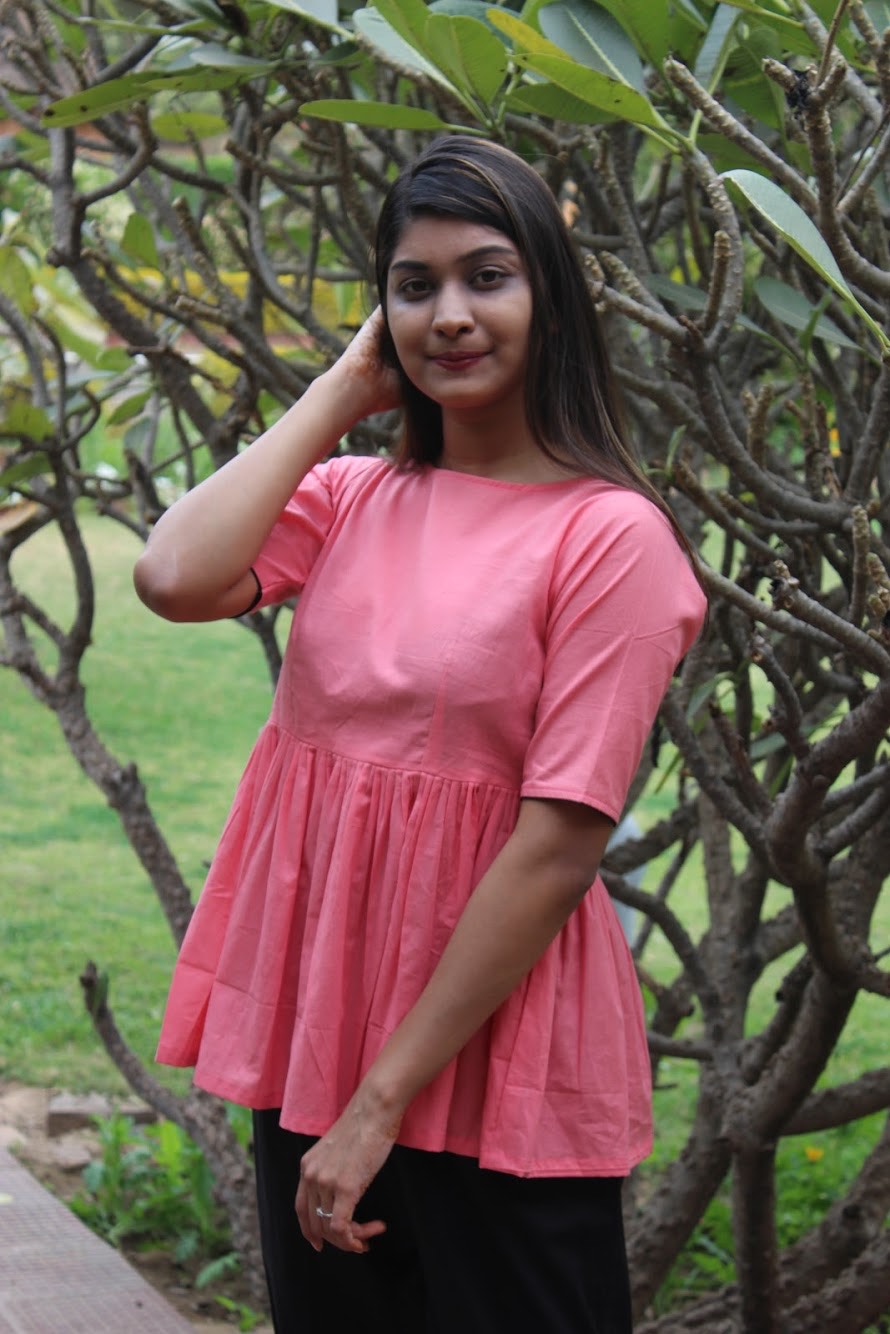 Baby Pink Solid Gathered Top