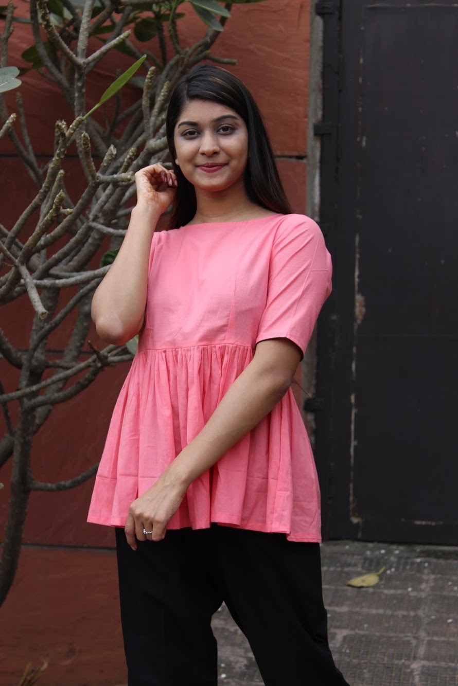 Baby Pink Solid Gathered Top