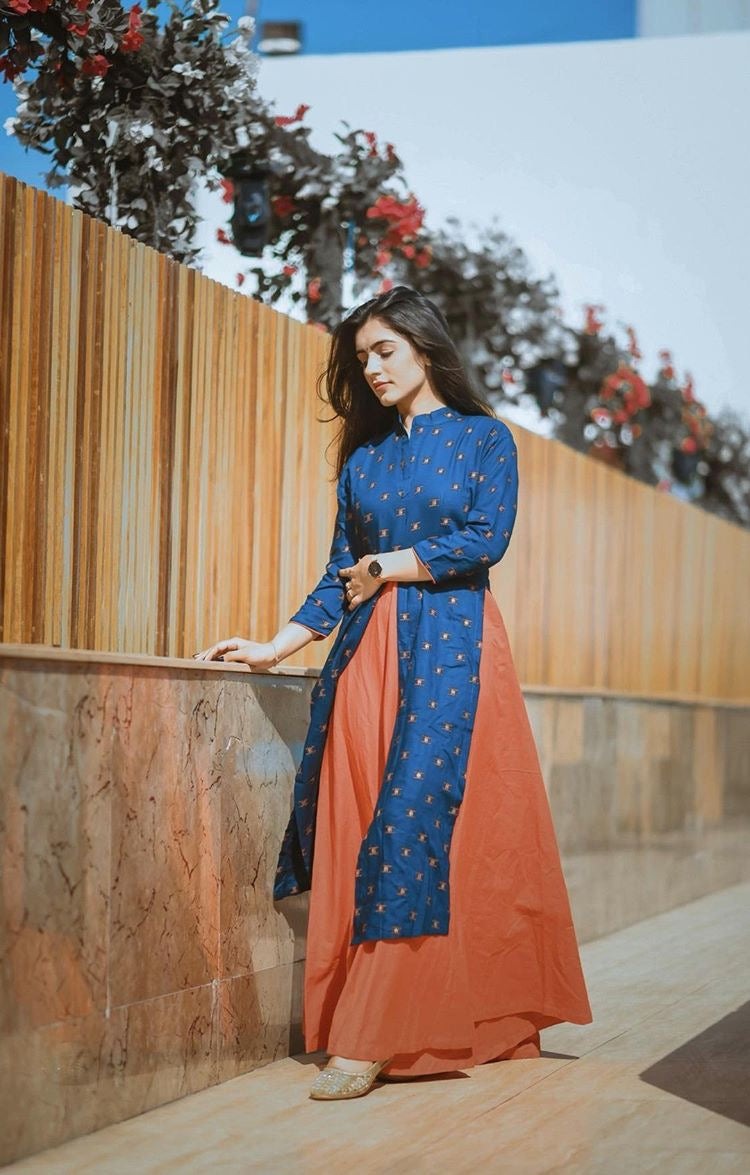 Blue-Orange Gold Foil Dress