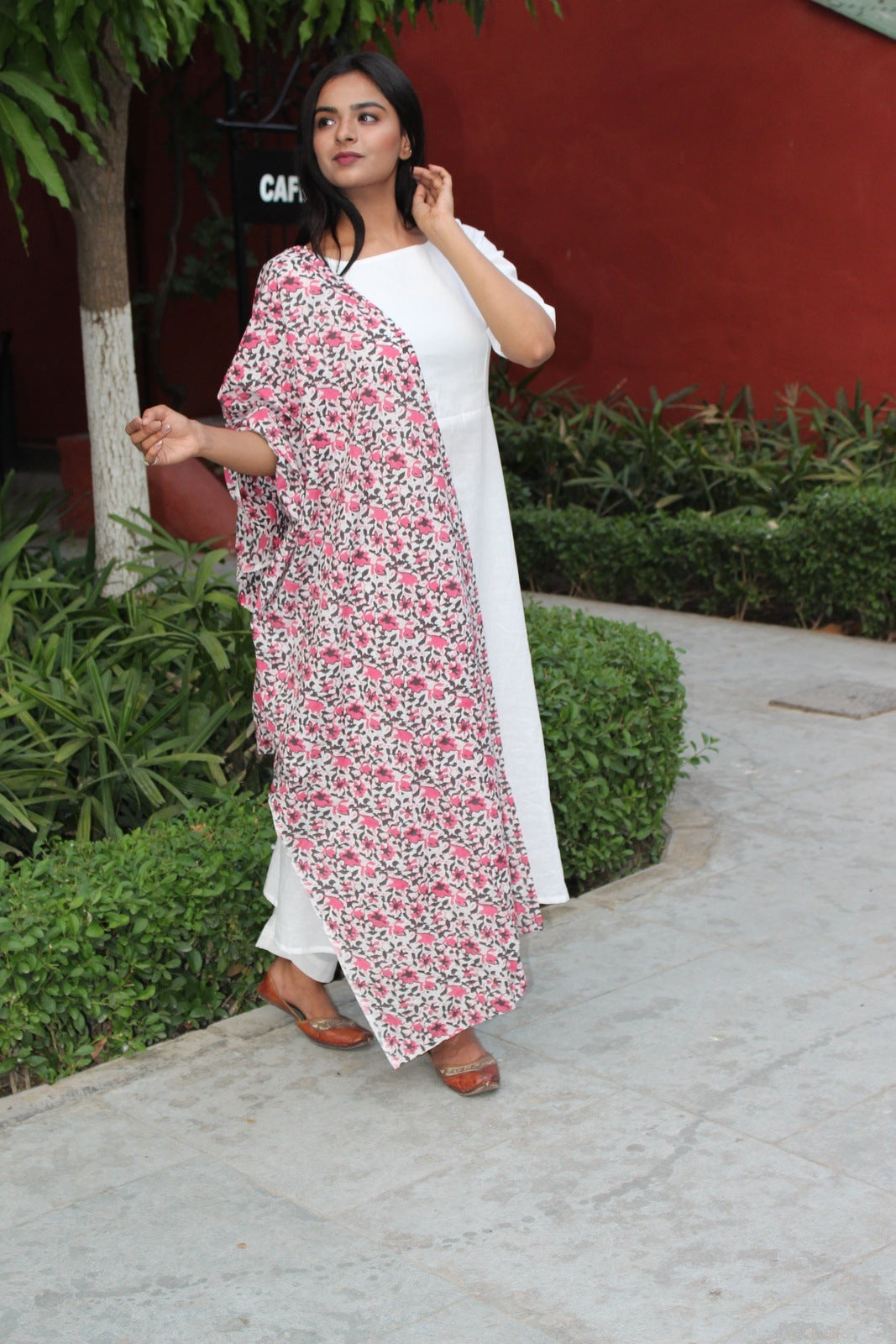 White Pink Flower Suit Set