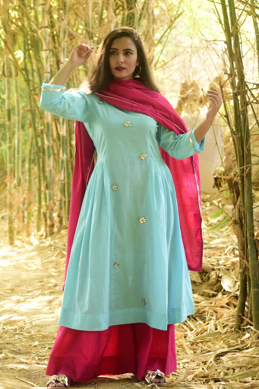 Sky Sparkle Sharara Set