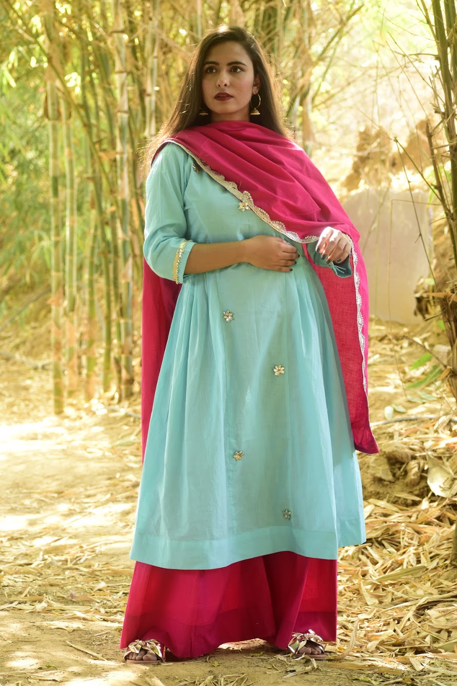 Sky Sparkle Sharara Set