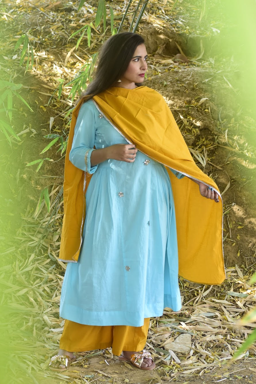 Sky Mustard Suit Set