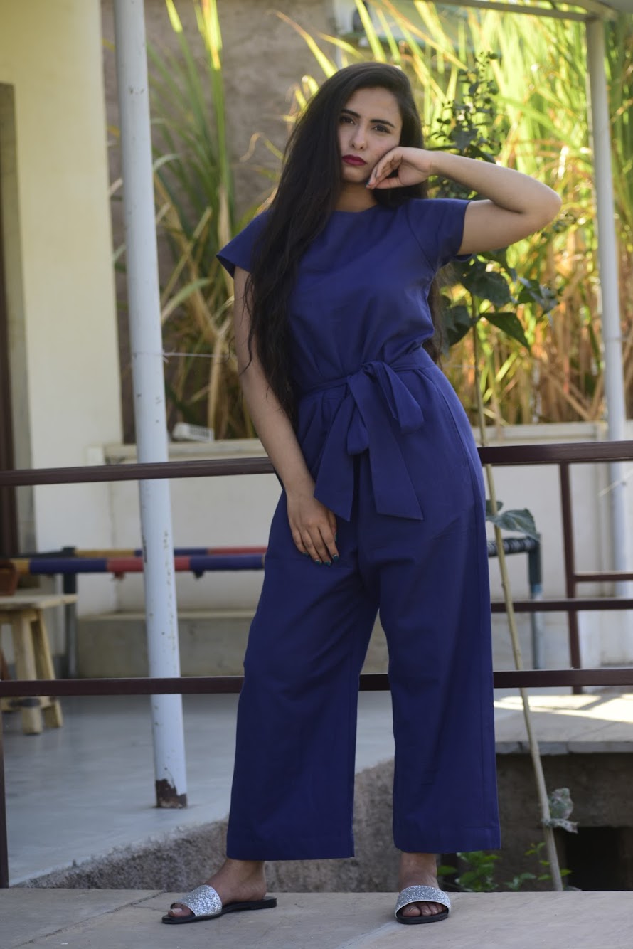 Blue Tie Up Jumpsuit