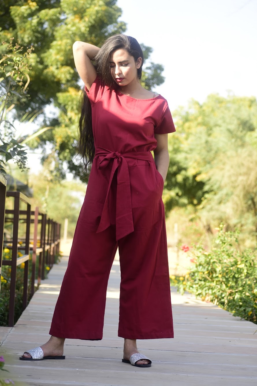 Maroon Tie Up Jumpsuit