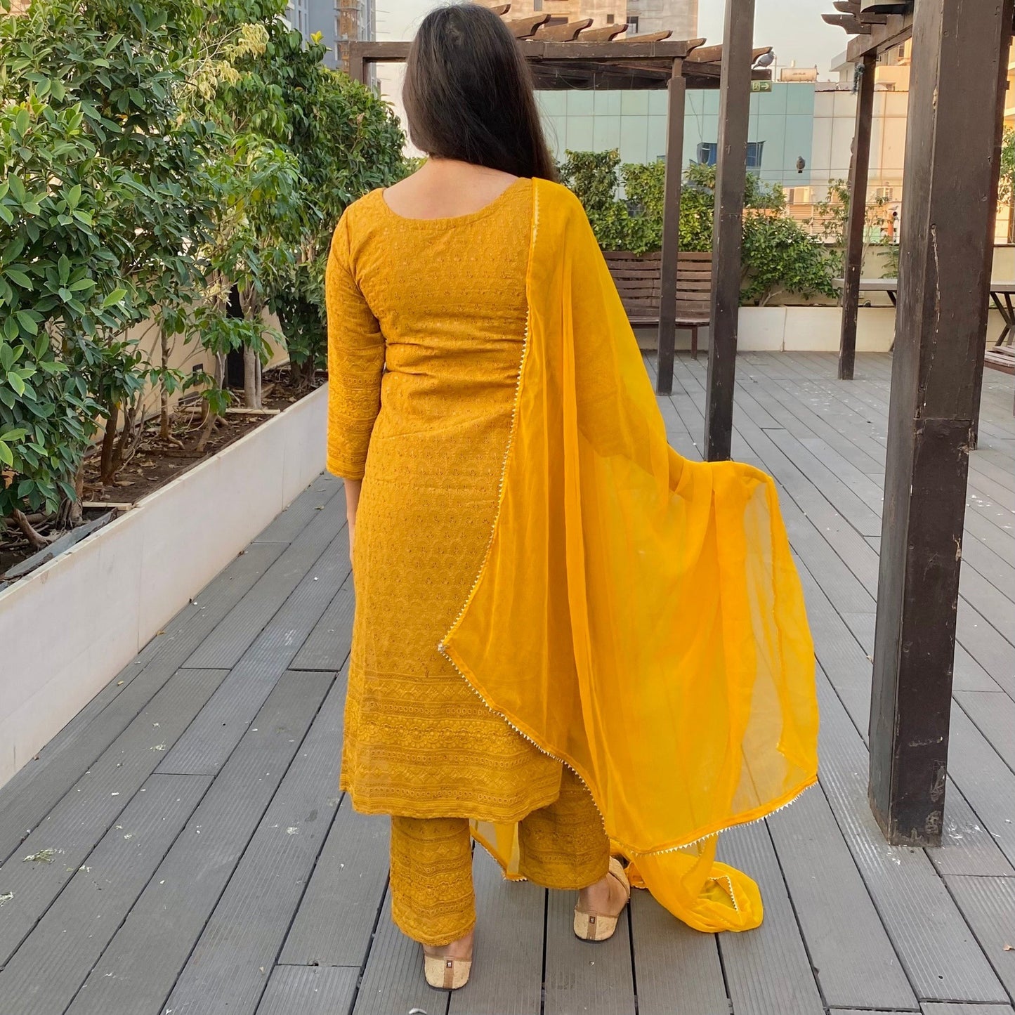 Mustard Embroidered Suit Set