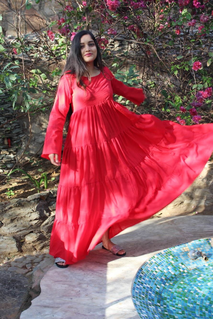 Red Tier Flared Dress