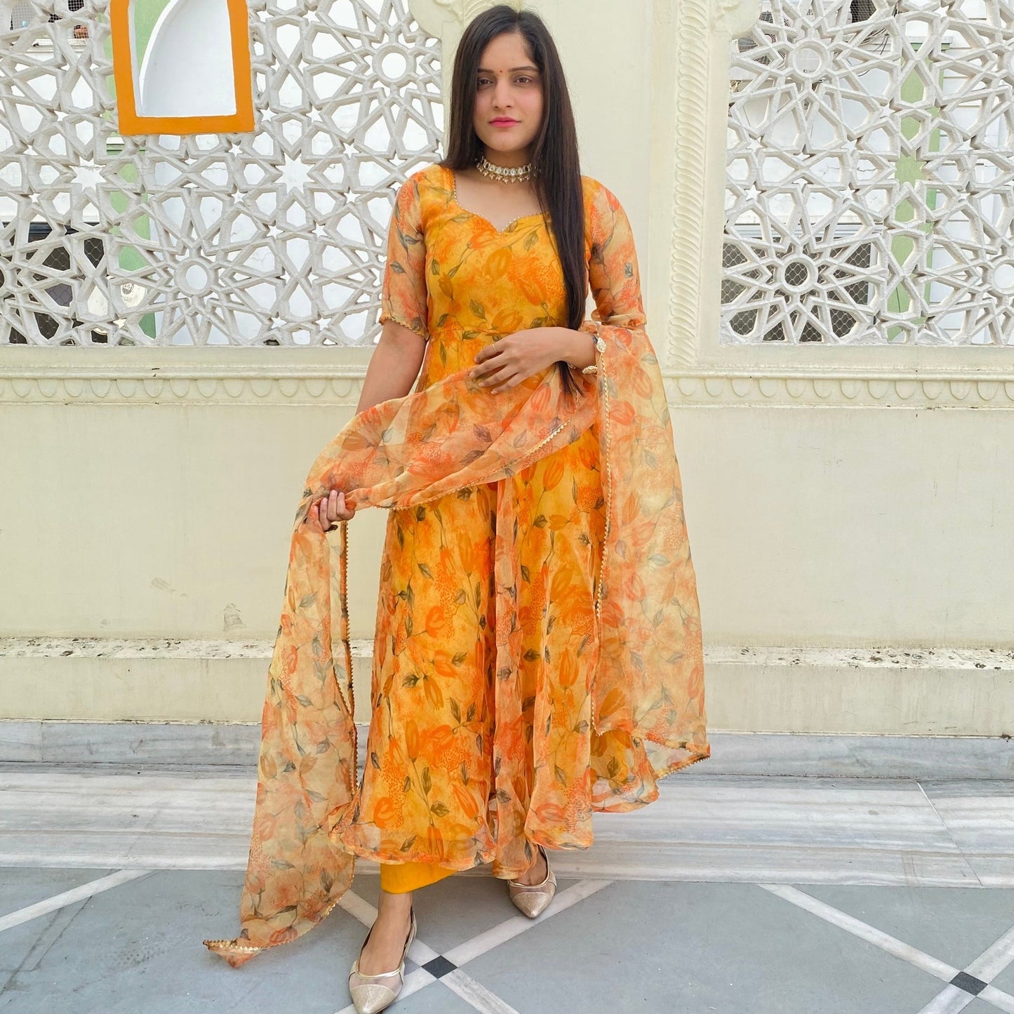 Lotus Handpainted Organza Suit Set