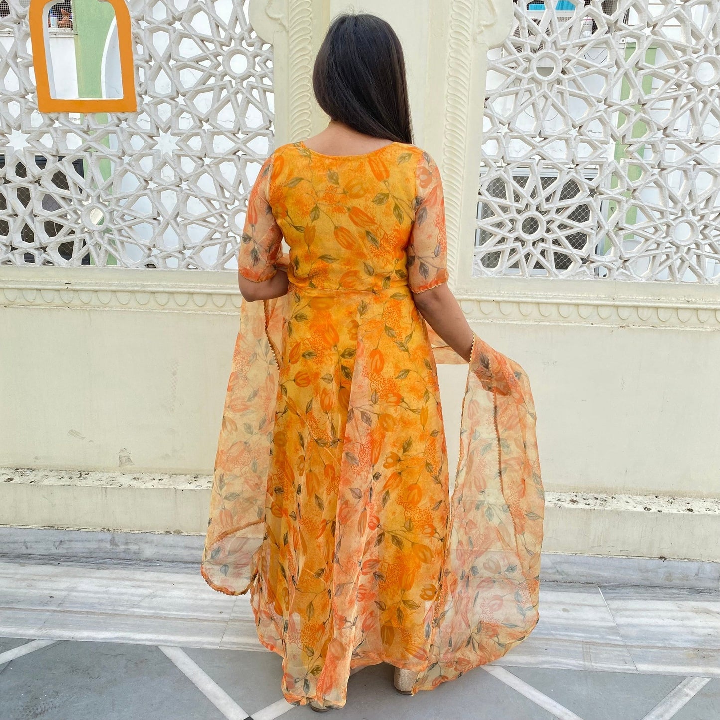 Lotus Handpainted Organza Suit Set