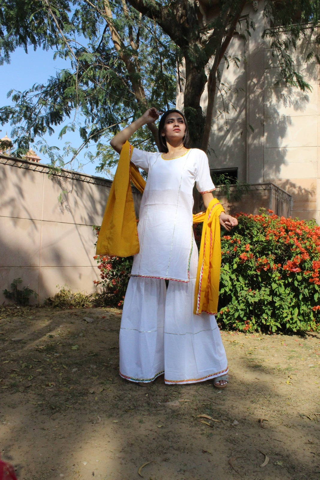 White Mustard Gota Sharara Set