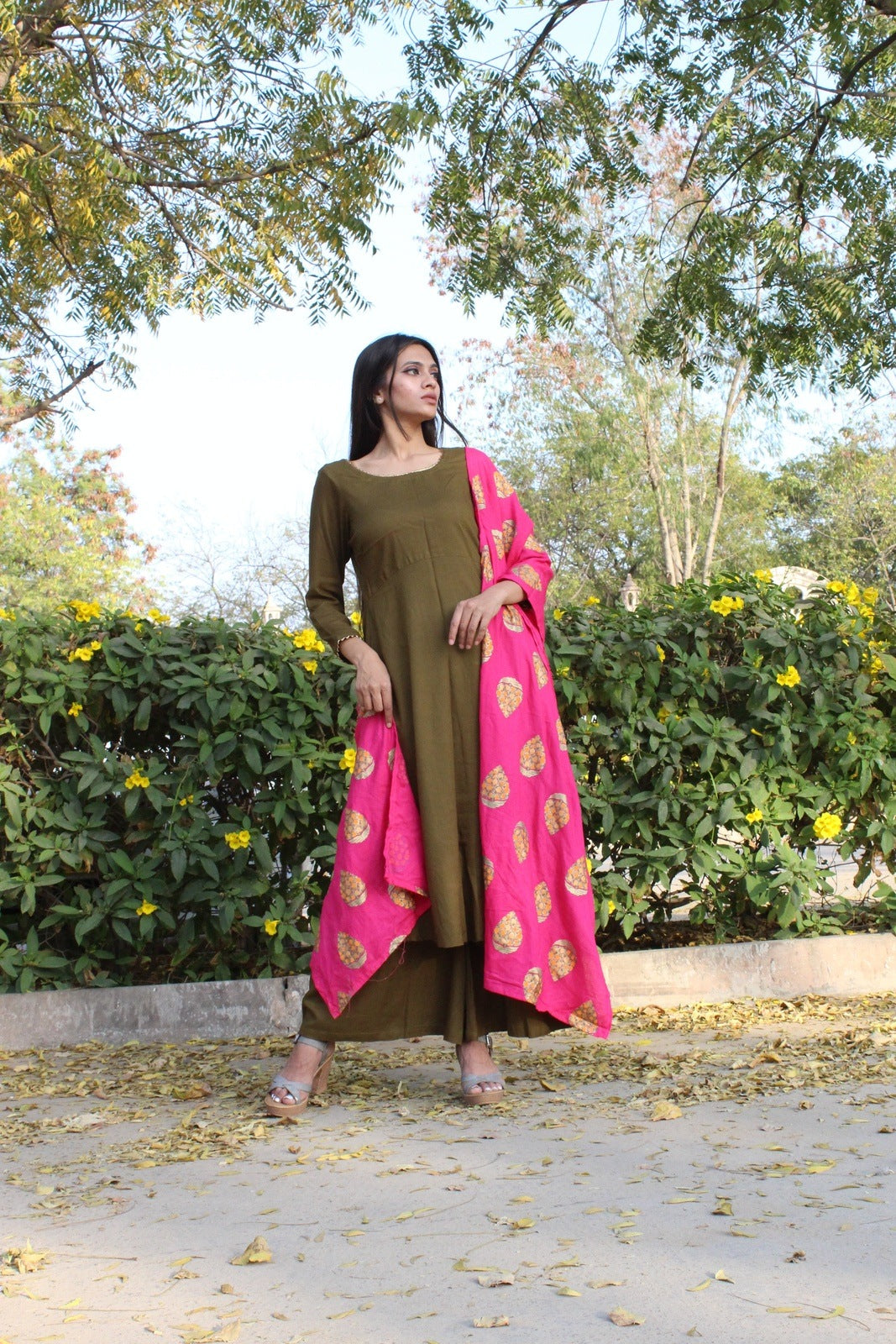 Olive Pink Foil Suit Set