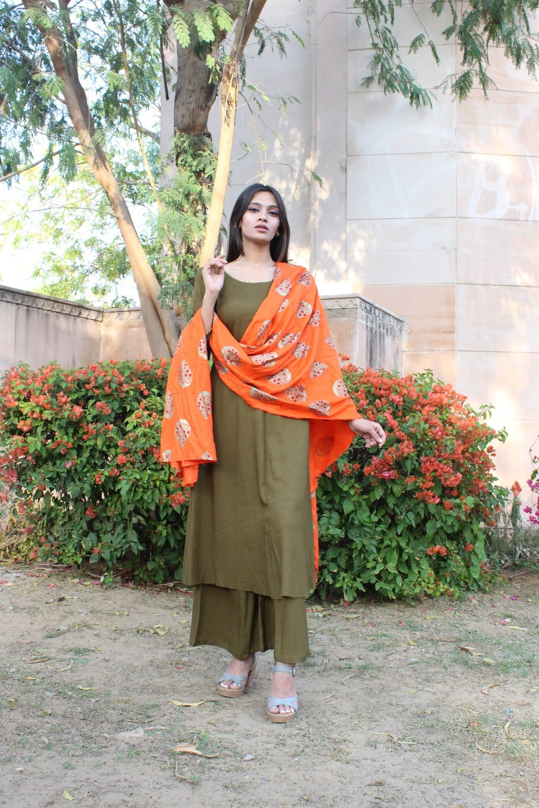 Olive Orange Foil Suit Set