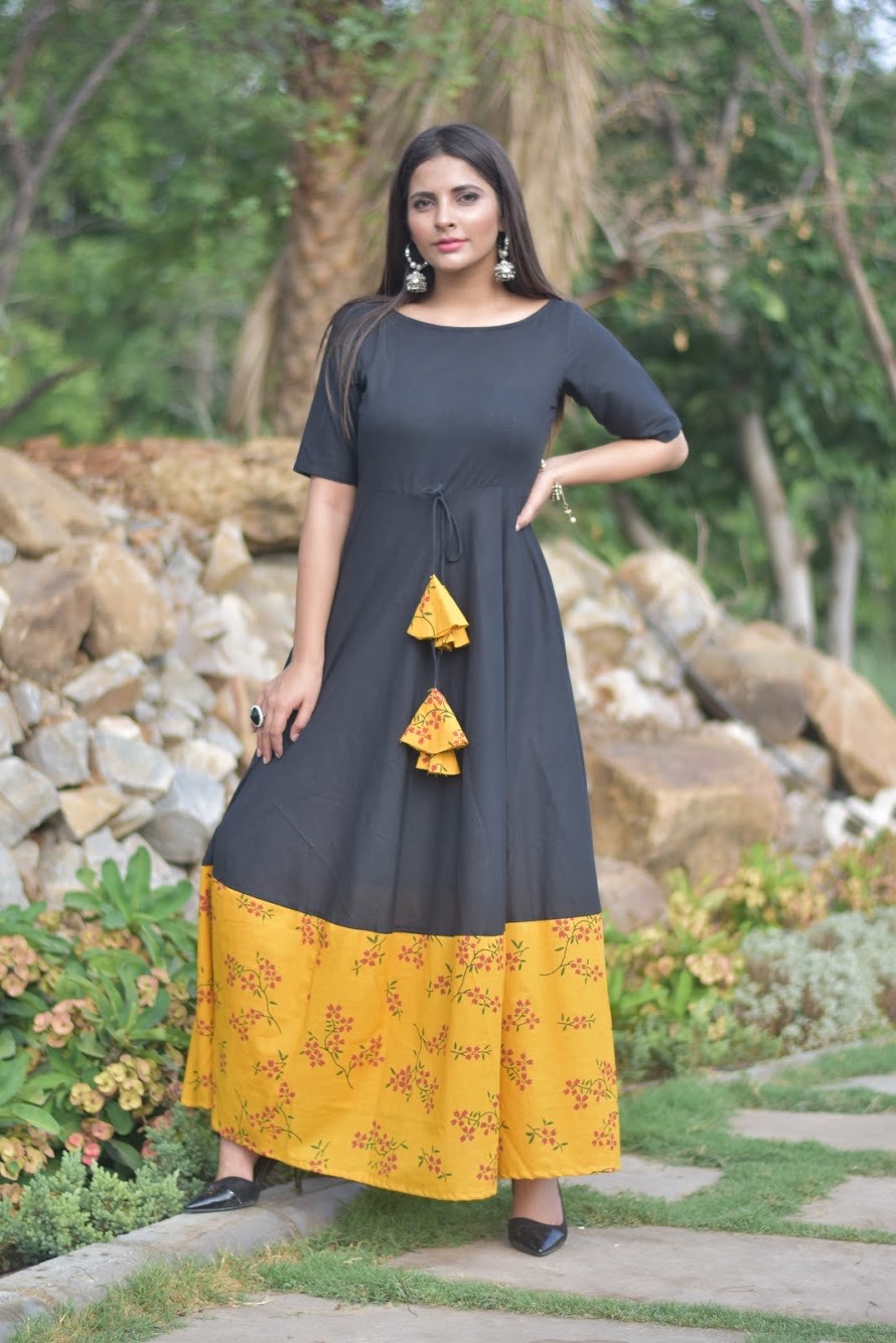 Black Floral Floor Length Dress