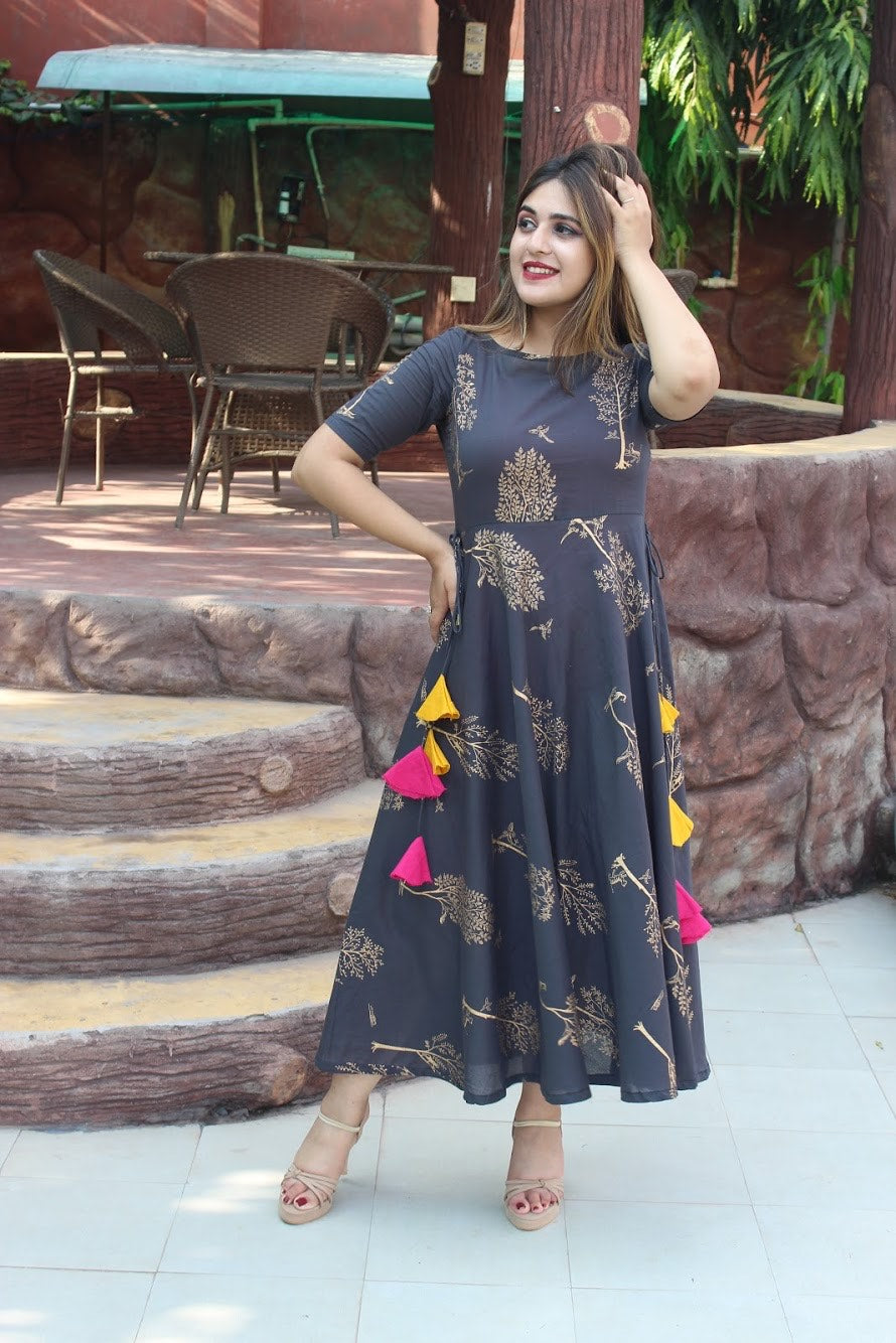 Gold Foil Tasseled Dress