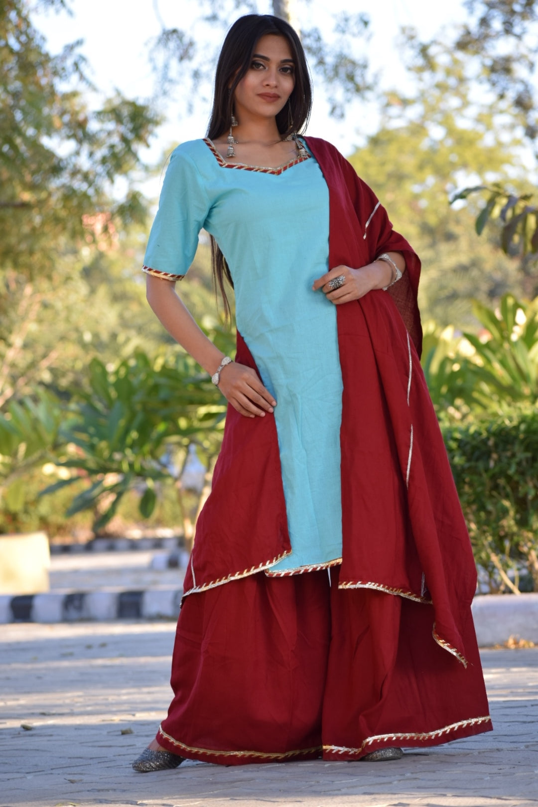 Skyblue Ethnic Sharara Set