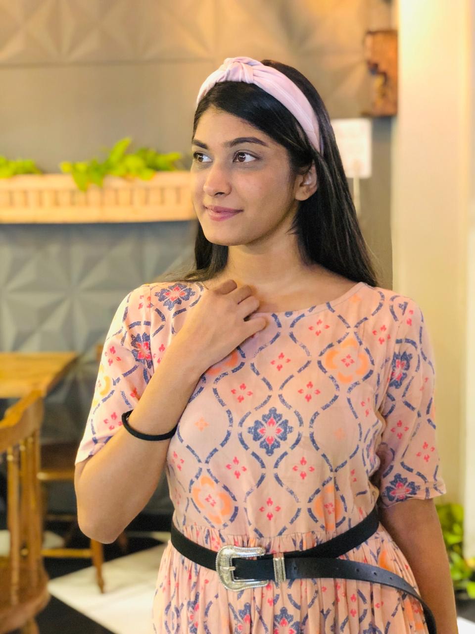 Peach Printed Pocket Dress