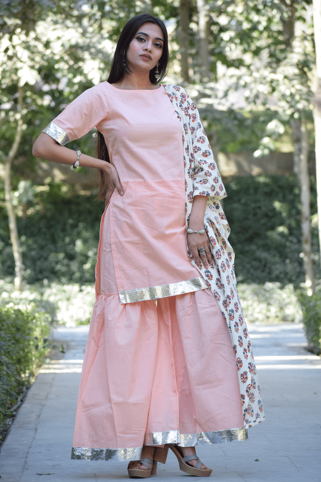 Peach Floral Sharara Set