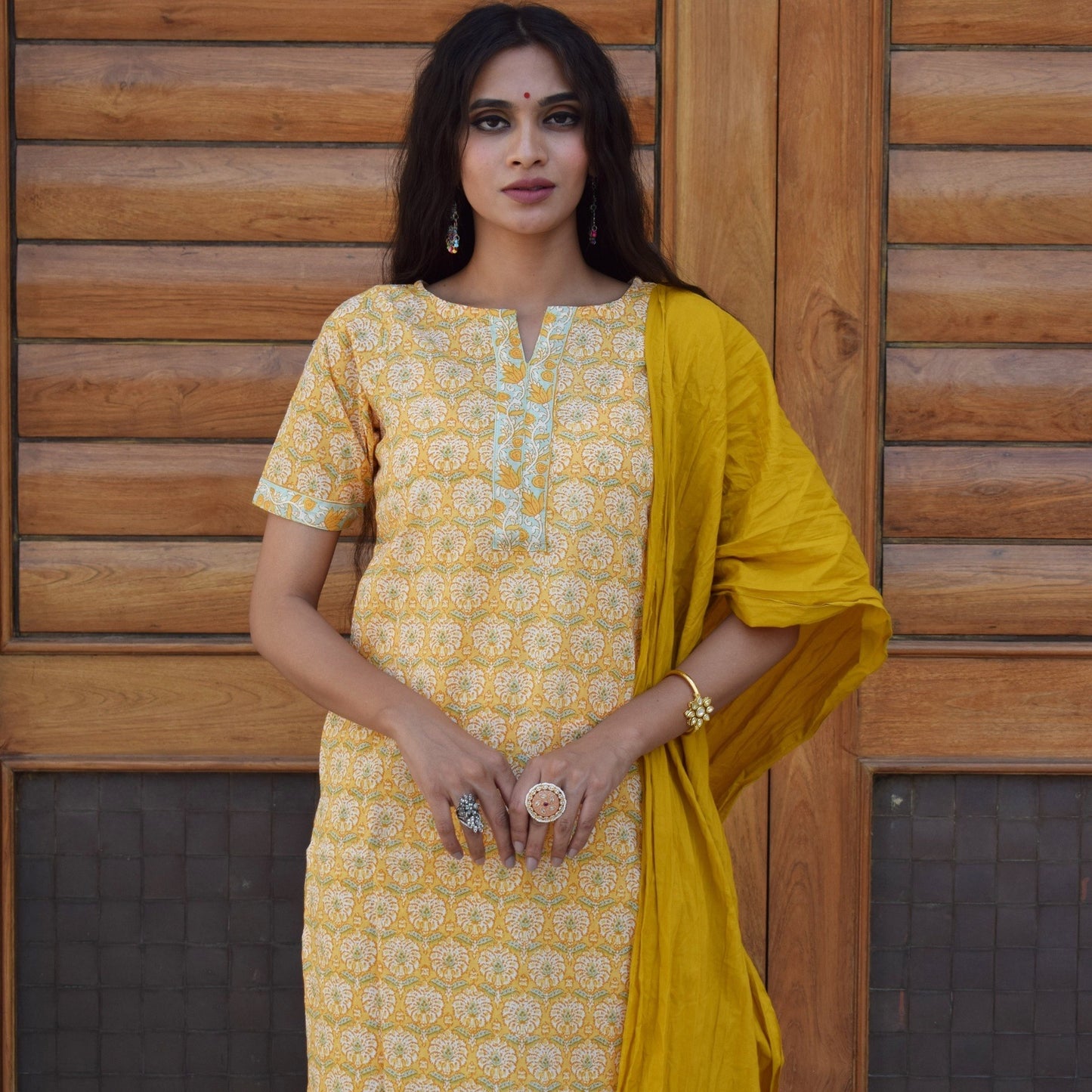 Yellow Handblock Suit Set