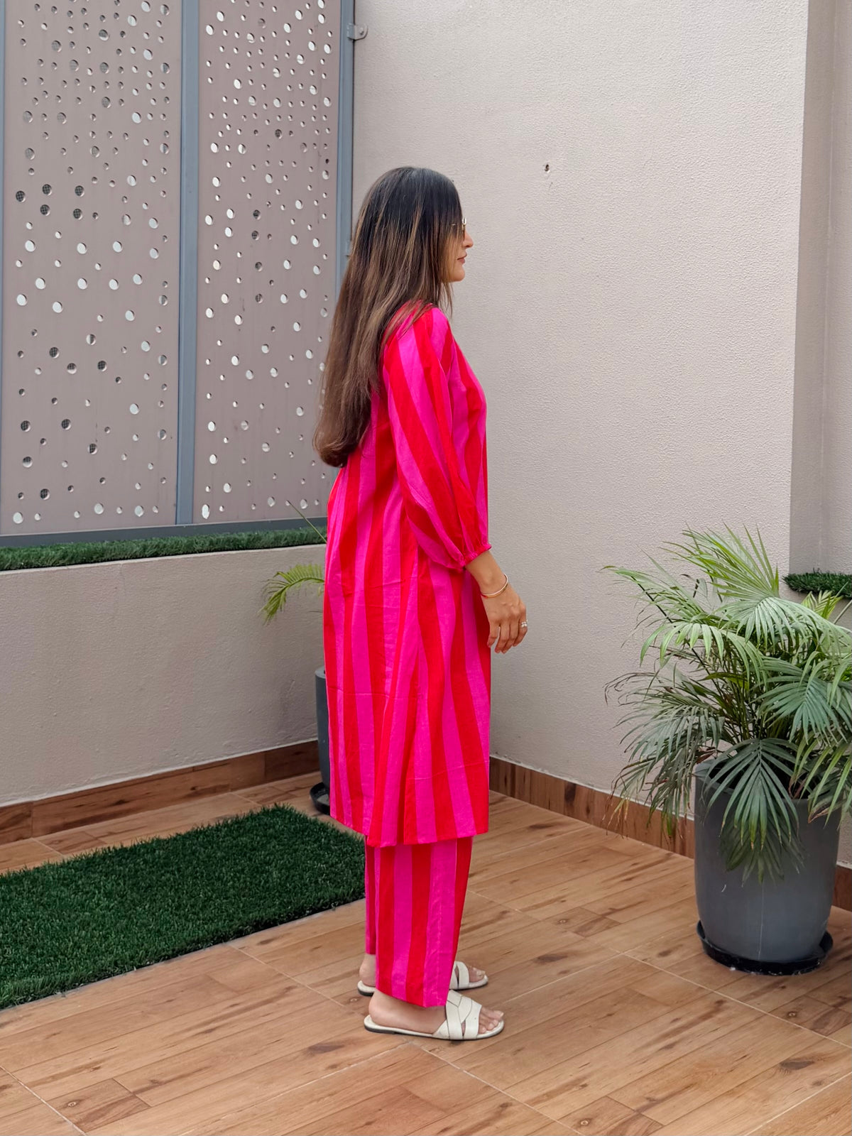 Berry Stripe Kurta Set