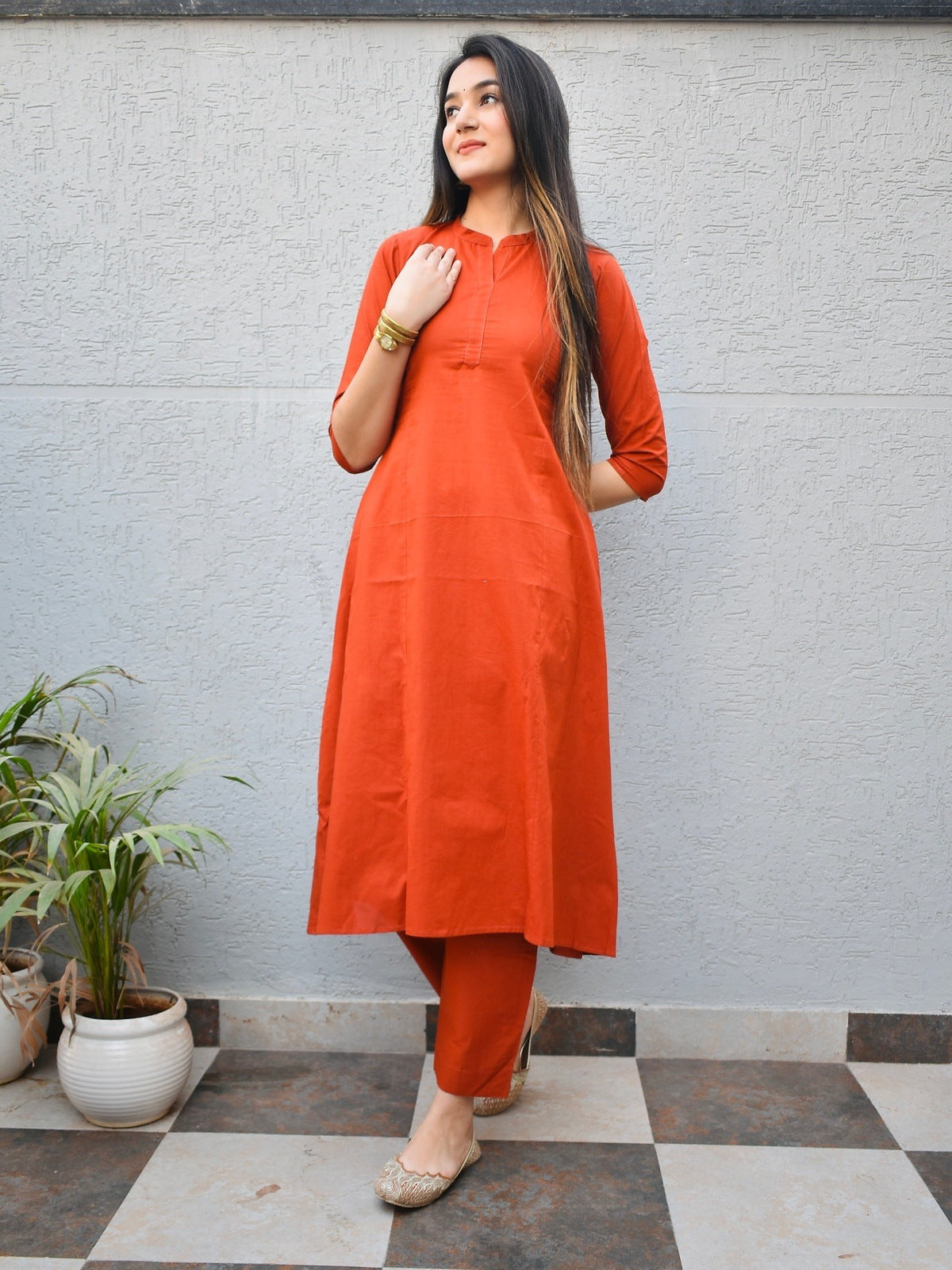 Rust Soft Cotton Kurta Set