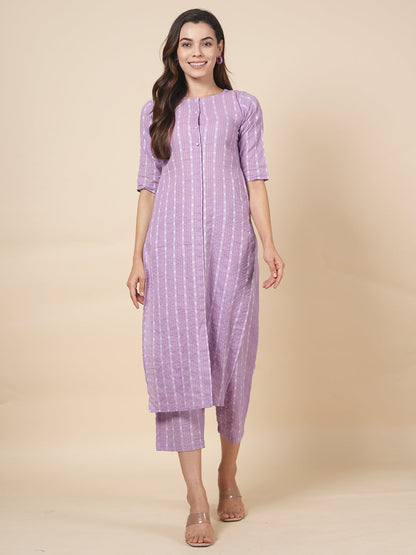 Lilac Kantha Kurta Set