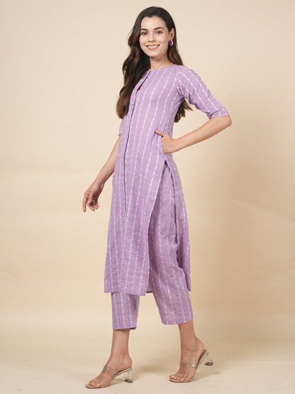 Lilac Kantha Kurta Set