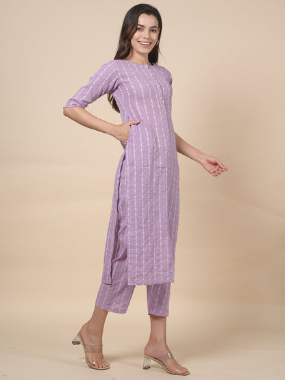 Lilac Kantha Kurta Set