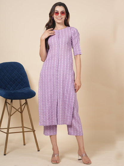 Lilac Kantha Kurta Set