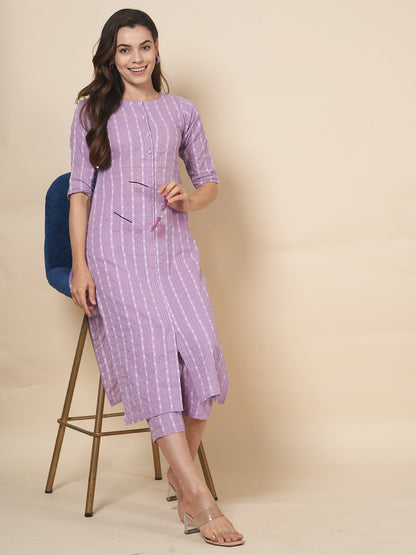 Lilac Kantha Kurta Set